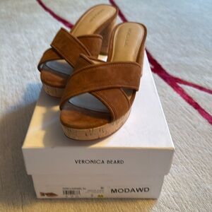 NEW Veronica Beard Dory Caramel platform leather and cork sandals, size 7M